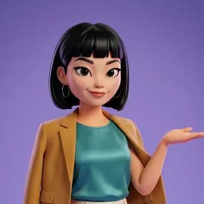 Maya with an open hand held out to one side, pointing at a chart.