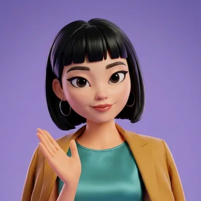 Maya with one palm raised in a gentle stop gesture.